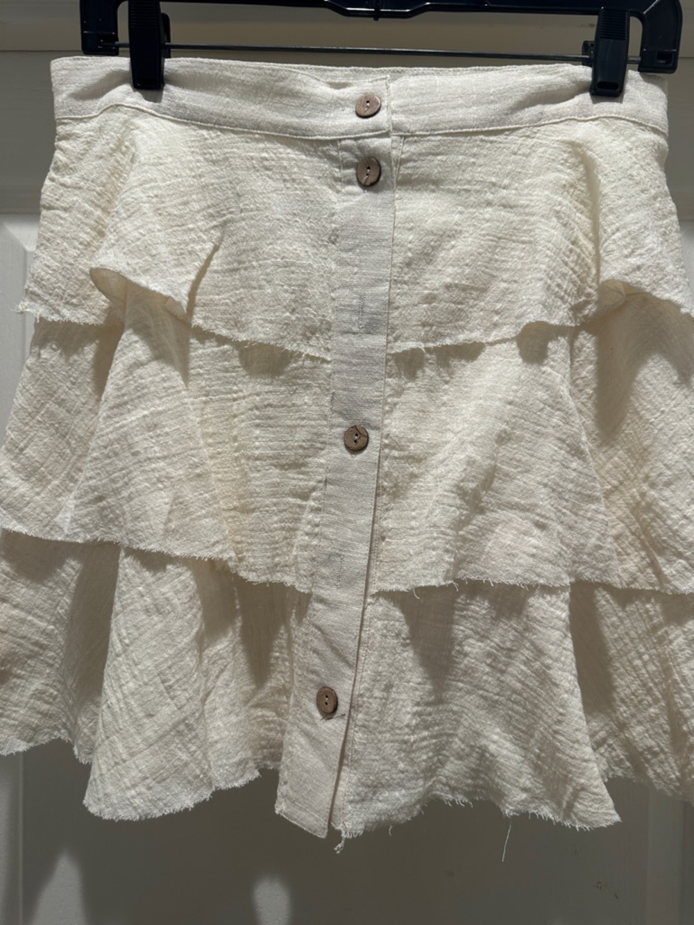 Very J Cream Tiered Button-Front Skater Skirt